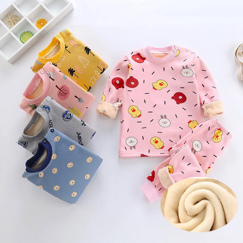 

Термобелье для детей от 0 до 6 лет, утепленная пижама для девочек и мальчиков, мультяшная хлопковая зимняя теплая одежда, одежда для сна, детс...