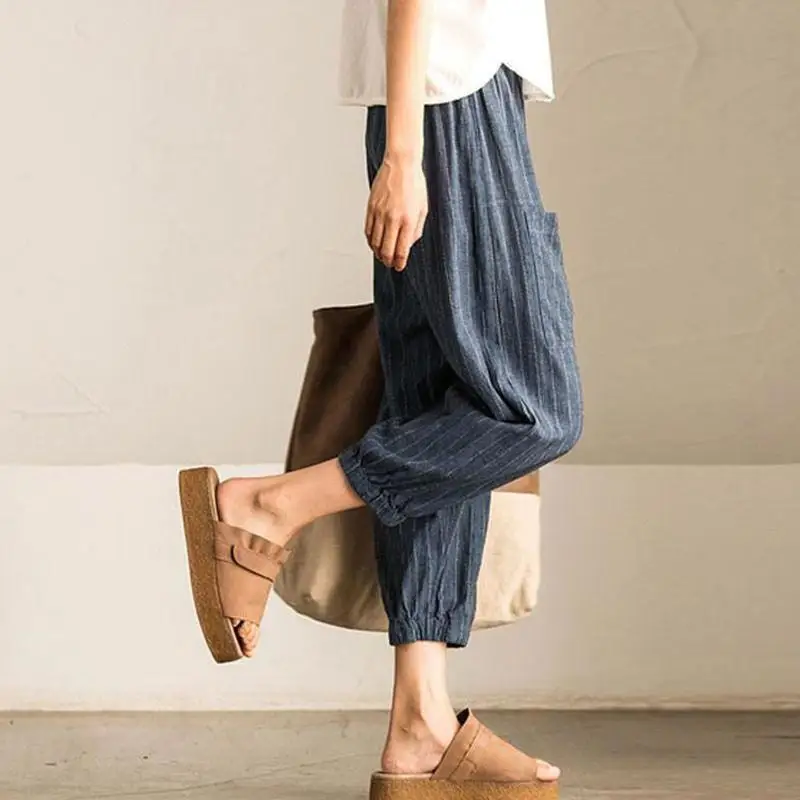 

Plus Size Women Cotton Harem Long Pants Wide Leg Casual Loose Ladies Trousers