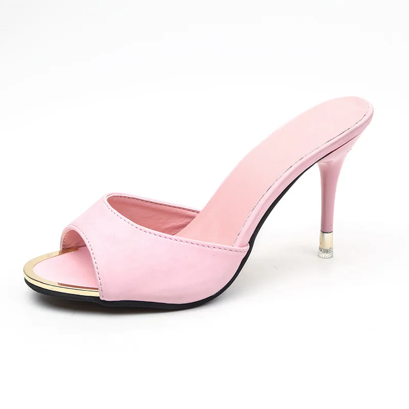 Шлепанцы женские на тонком каблуке пикантные сандалии толстой подошве с