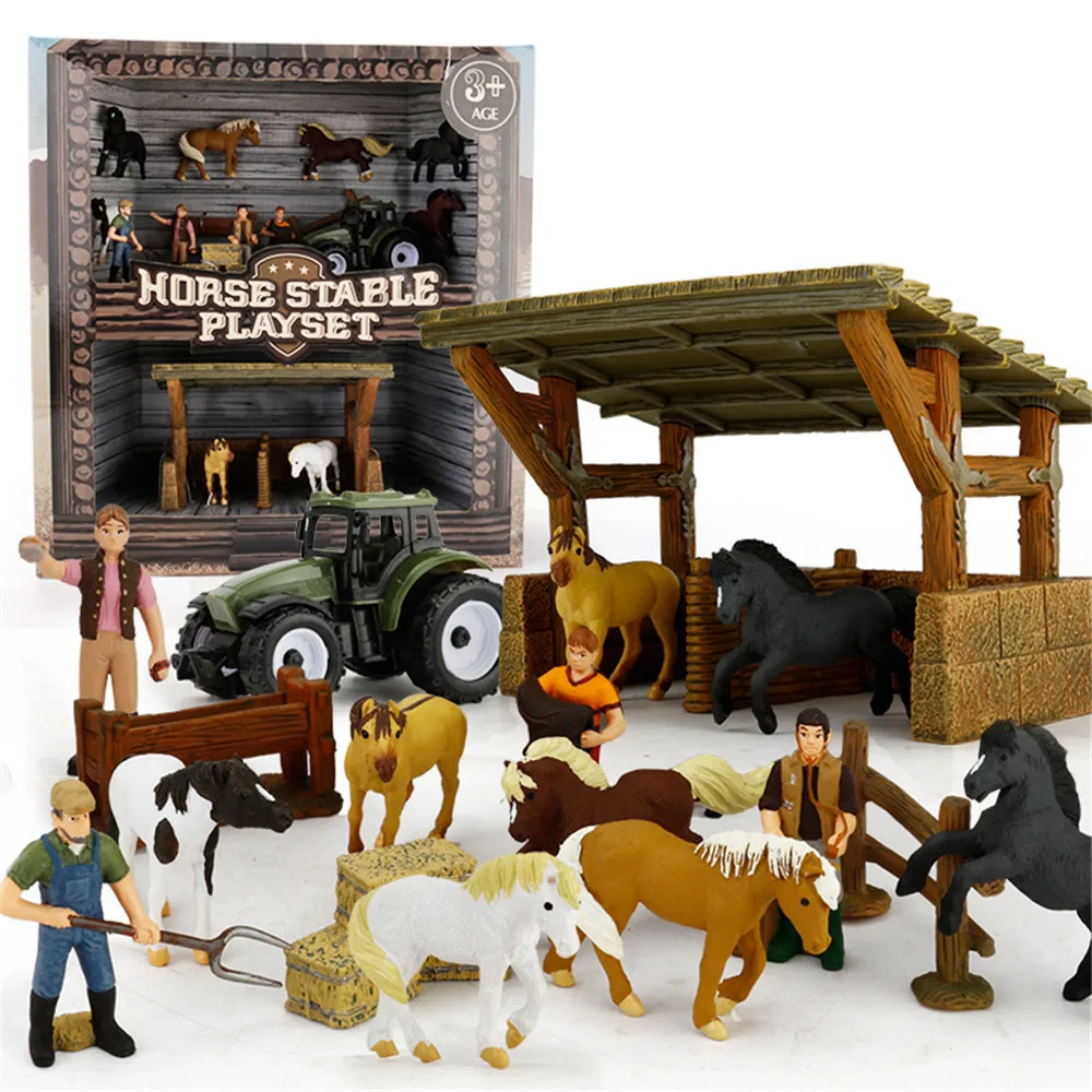 

Wild Jungle Research Station Farm House Animal Figures Farmer Corral Fence Horse Stable Quad Bike Trailer Dinghy Ranger Toys