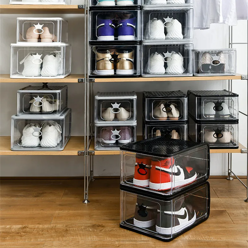 

Large Shoes Box Acrylic Transparent Ball Shoes Dispaly Drawer Storage Boxes Stackable Space Saving Wardrobe Finishing Organizer