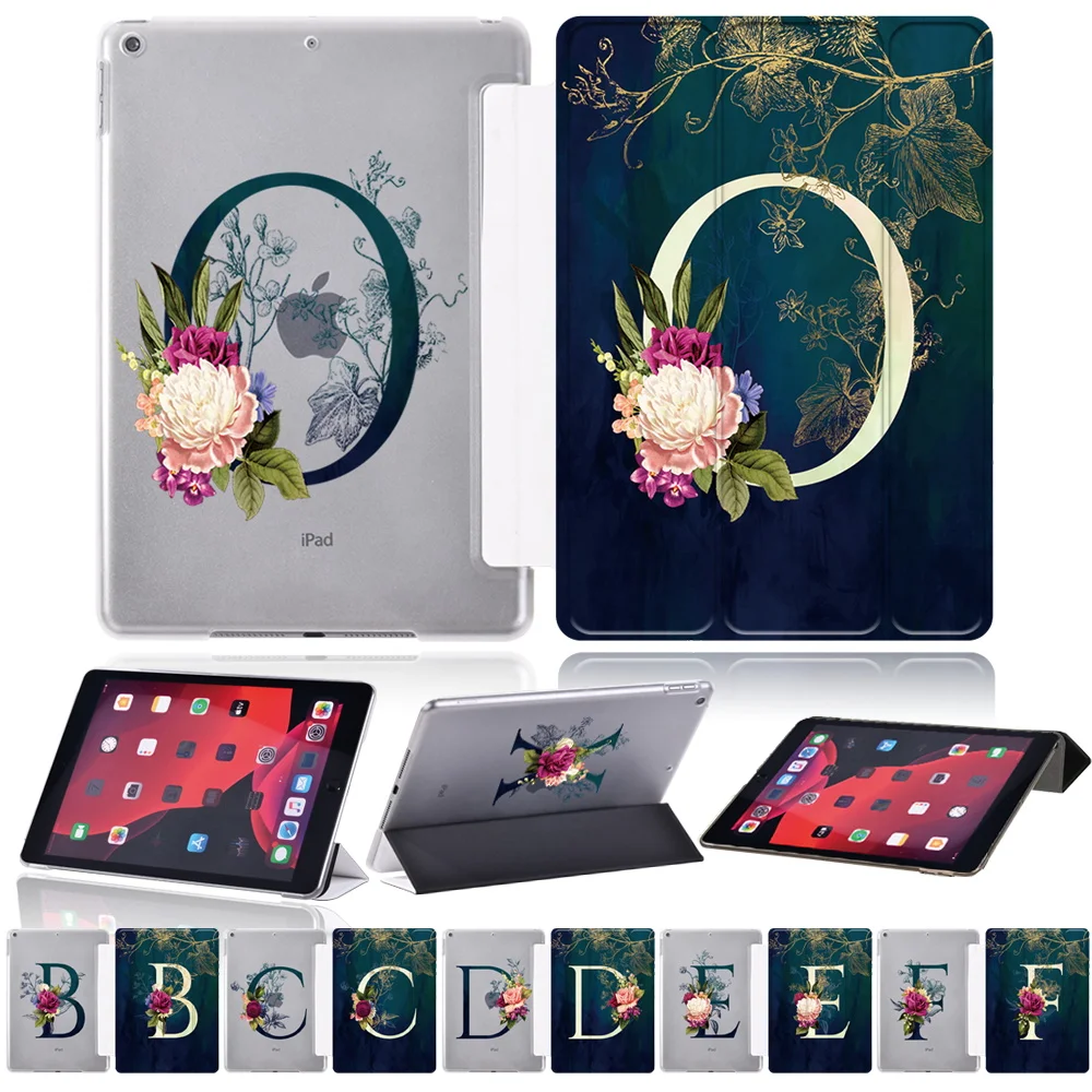 

Smart Tri-fold Tablet Case for Apple iPad 10.2 inch 9th Generation 2021 Initial Name 26 Letters Series Stand Cover+Stylus