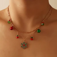 delicate christmas tree bells snowflake pendant necklaces for women girls fashion xmas double clavicle collier necklaces jewelry