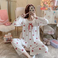 small fresh strawberry print womens pajamas long sleeved doll collar princess style pajamas set japanese plus size home wear
