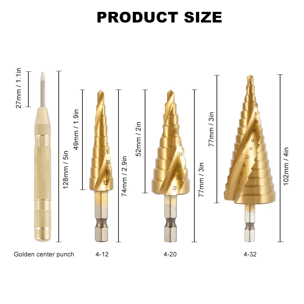 3 шт. высокоскоростные Стальные Спиральные ступенчатые сверла в комплекте с