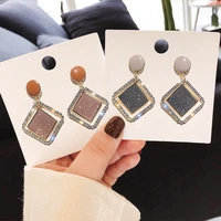 korean version of simple fashion square geometric rhombus super fairy rhinestone s925 silver needle female earrings