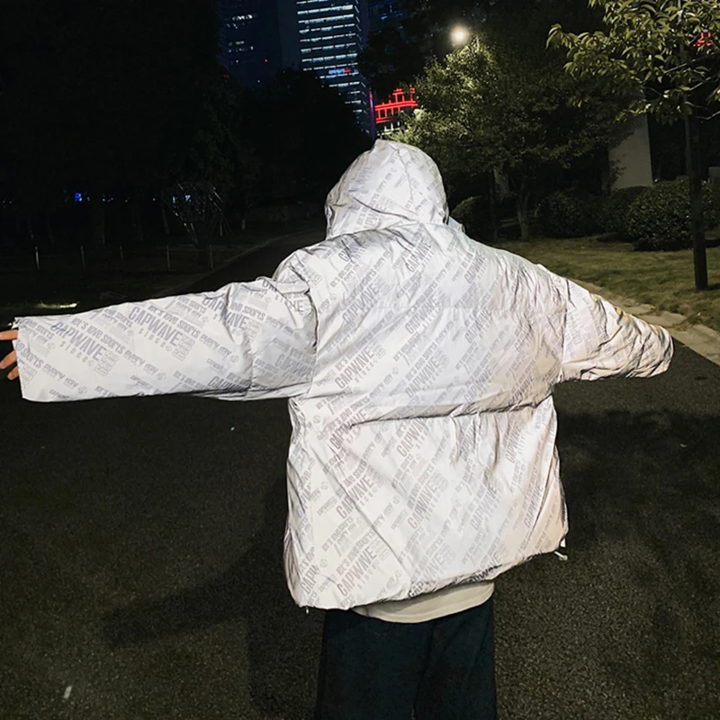 Светоотражающая зимняя мужская куртка парка с надписью уличная одежда в стиле