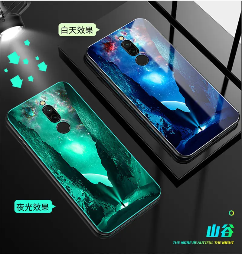 Светящийся чехол для телефона Xiaomi Redmi 8, чехол 6,22 дюйма, светящаяся задняя крышка из закаленного стекла для Xiaomi Redmi 8, силиконовый чехол
