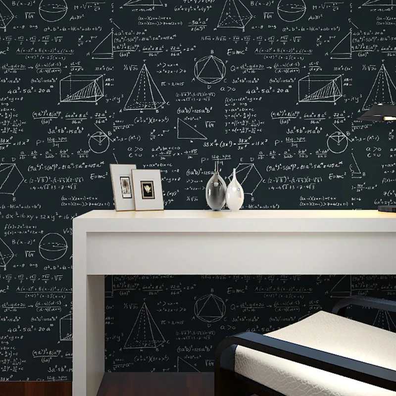 

blackboard geometry math formula personality wallpaper children's room cafe dining room theme wallpaper Black White Wallpaper