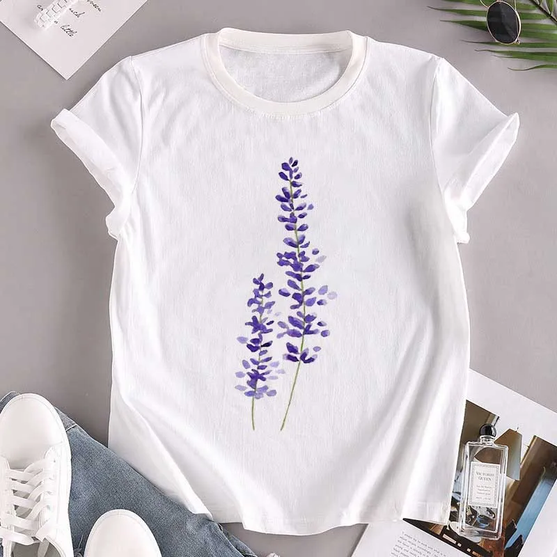 

Женские футболки, Забавные футболки с мультяшным цветочным принтом, футболка, женская простая одежда 90-х годов, корейские модные женские фу...