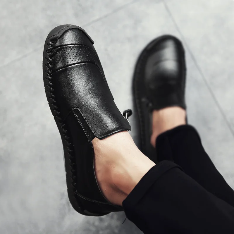 

Mens Walking Shoes Casual Vintage Breathable Slip on Genuine Leather Shoes Luxury Brand Loafers Black Driving Shoes Footwear Men