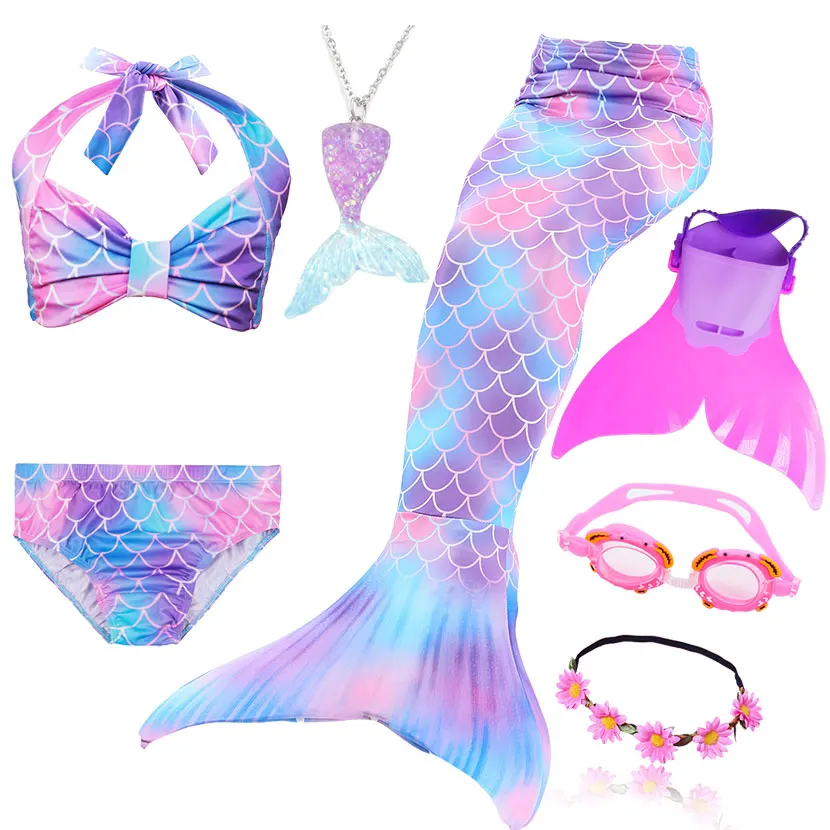 Kids Swimming Mermaid Tail Bikini Set can add with Monofin Flipper Ariel Costumes Cosplay Swimsuit Bathing Suit for Girls - Цвет: Package 1