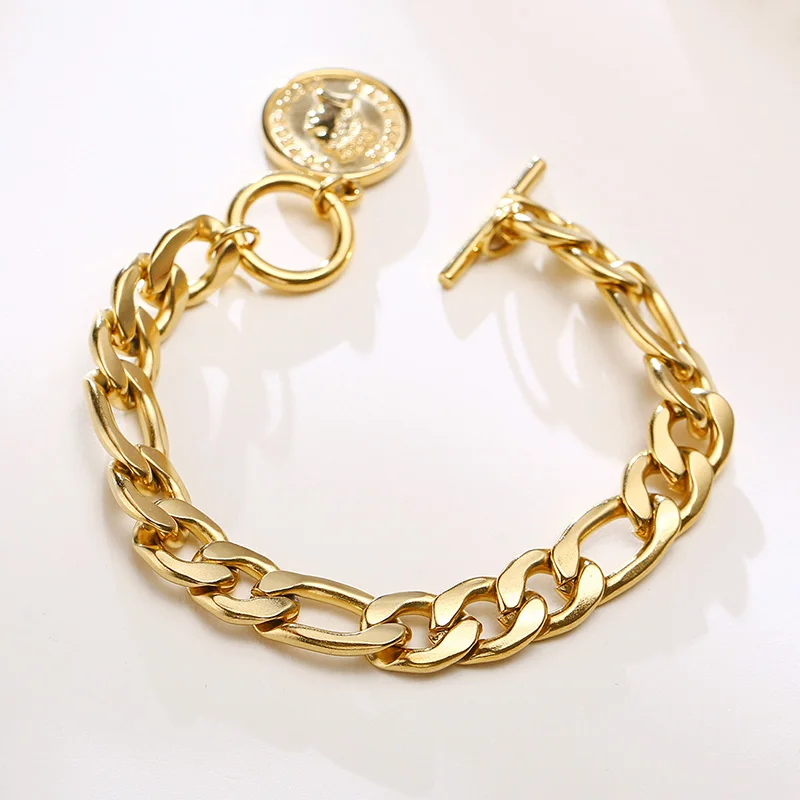 Массивный браслет-цепочка Figaro для женщин шарм монета с портретом королевы