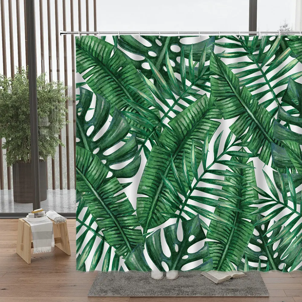 

Green Plant Shower Curtains Cactus Sunflower Art Print Bathroom Shower Curtain Waterproof With Hooks Home Decoration Screen