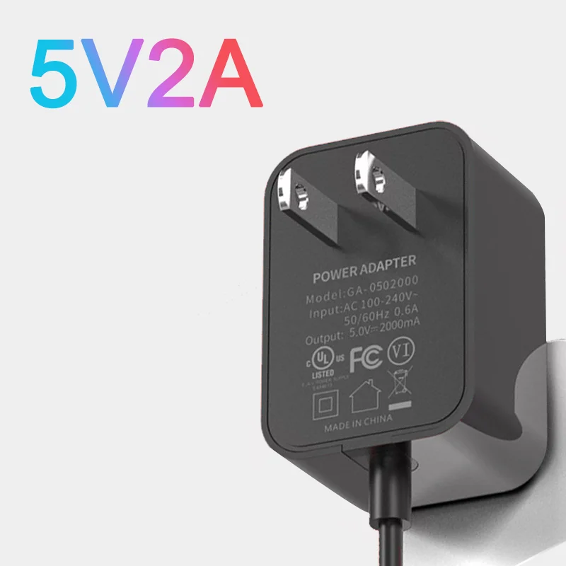 

UL FCC certified 5V2A 100-240V 12W American plug power adapter charger, black and white, safe and durable