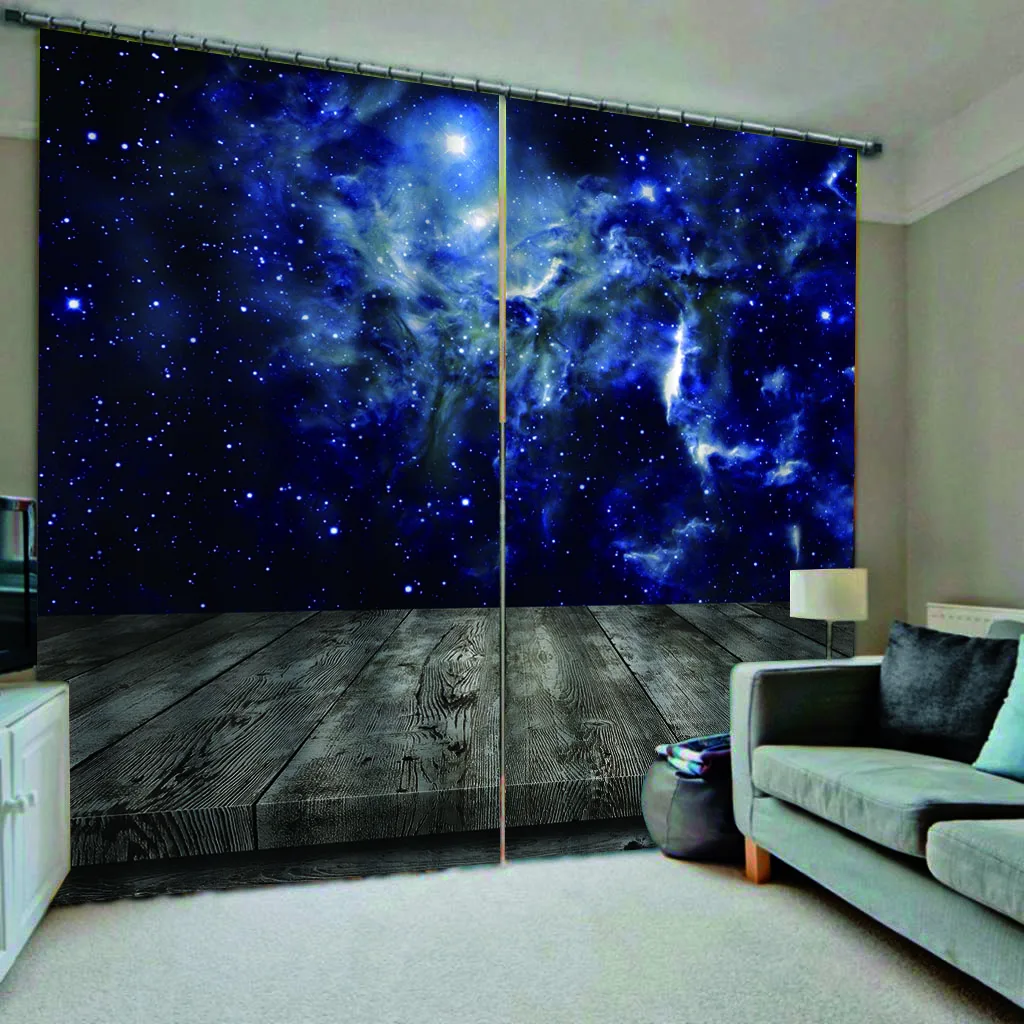

New High Quality Polyester Blackout Curtains For Bedroom Window Curtain blue sky stars 3d curtains