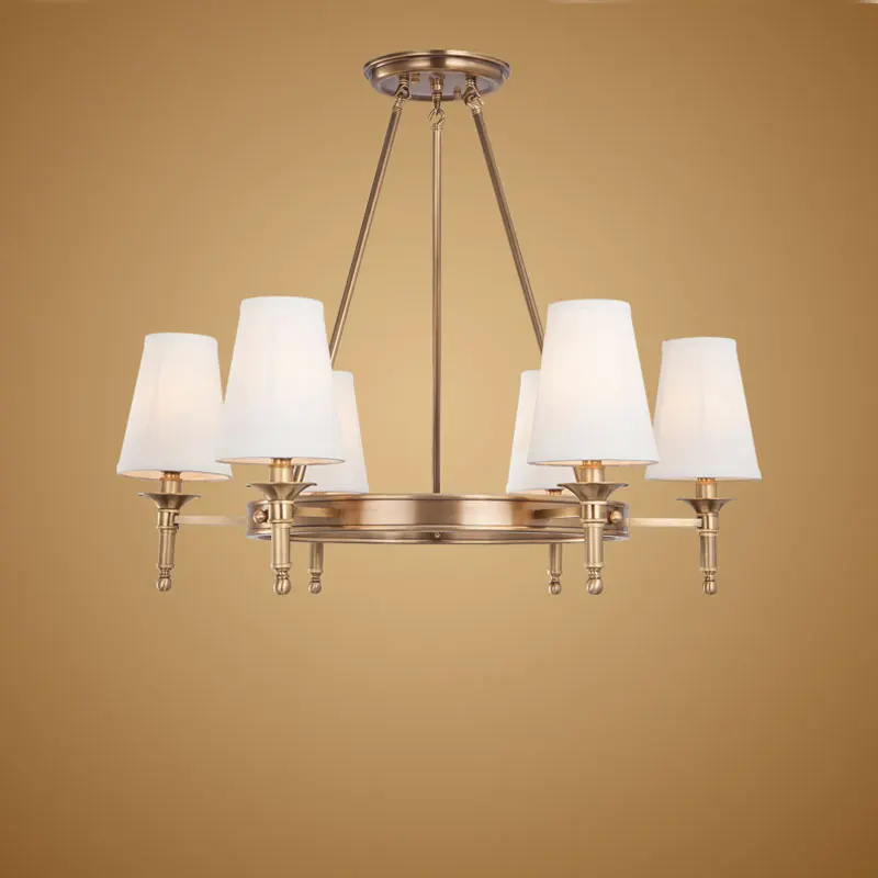

Modern Real Bronze Copper Chandelier for Bedroom Kitchen Living Room Fabric Lampshade Ceiling Home Lighting