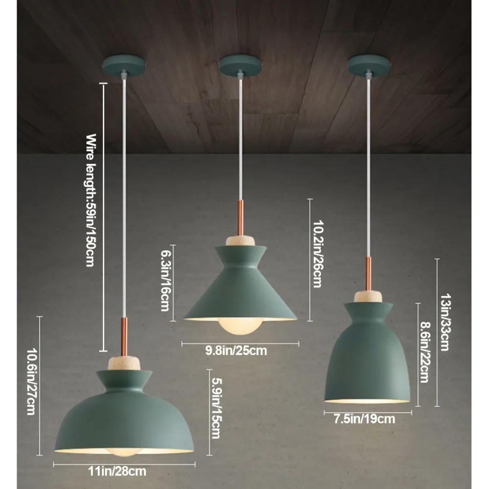 

Nordic Pendant Lights Dining Room Kitchen Decor Pendant Lamps Colorful Color Lampshade Hanging Lights Iron+Wood E27 Holder