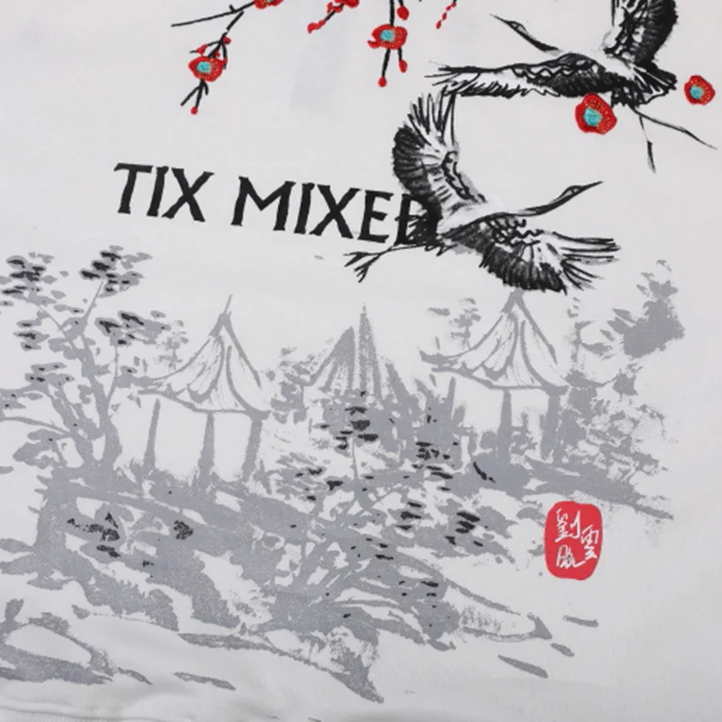 

Hip Hop Streetwear Hoodie Sweatshirt Mens 2020 Ancient Chinese Painting Crane Flower Embroidery Hoodie Cotton Fleece Pullover