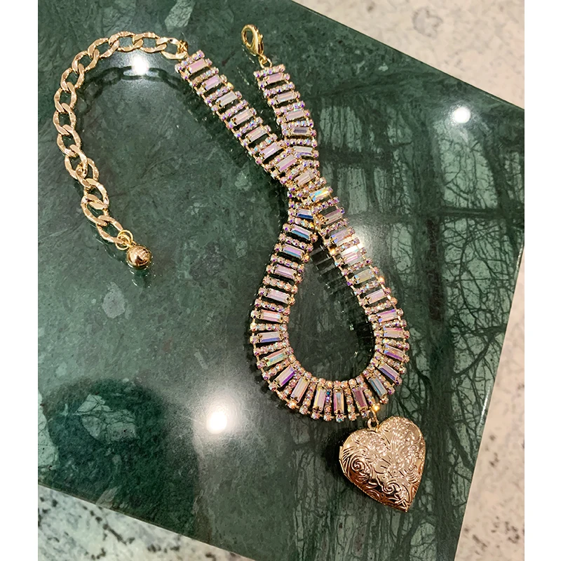 Латунное с 18K золотым Ретро циркониевым кристаллом Сердце ожерелье Свадебные