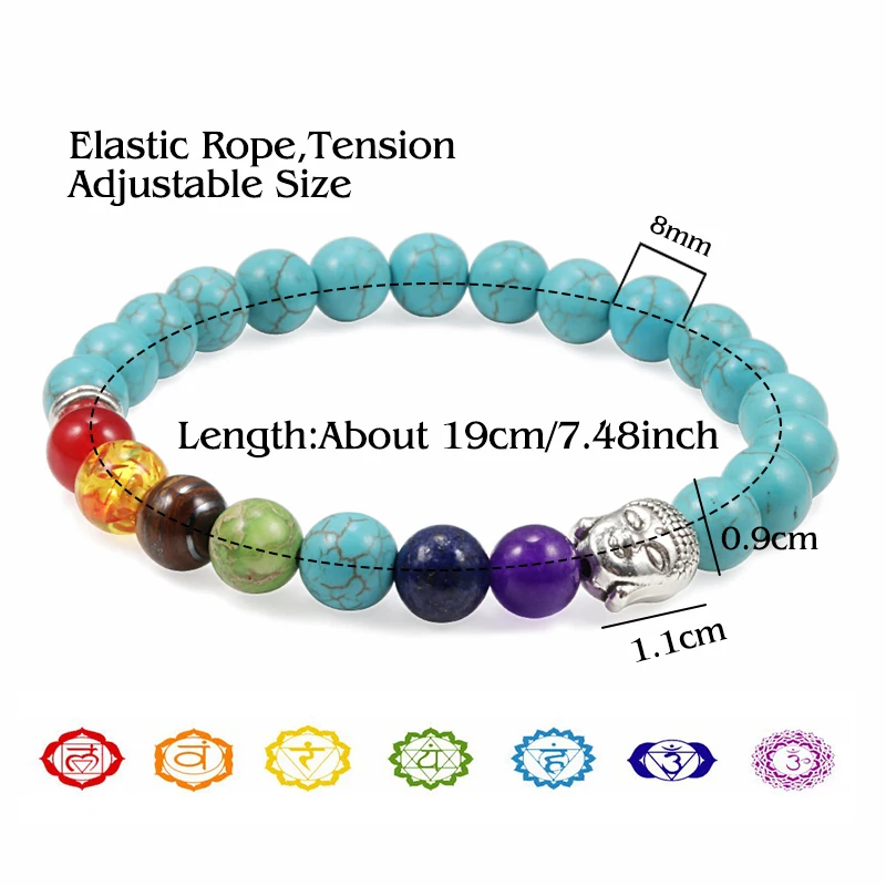 Браслет с натуральным камнем и бусинами в форме Будды 7 чакр целебный баланс