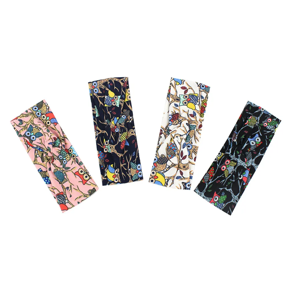 Женские хлопковые повязки с узлом 2 шт. принтом совы в этническом стиле рисунком