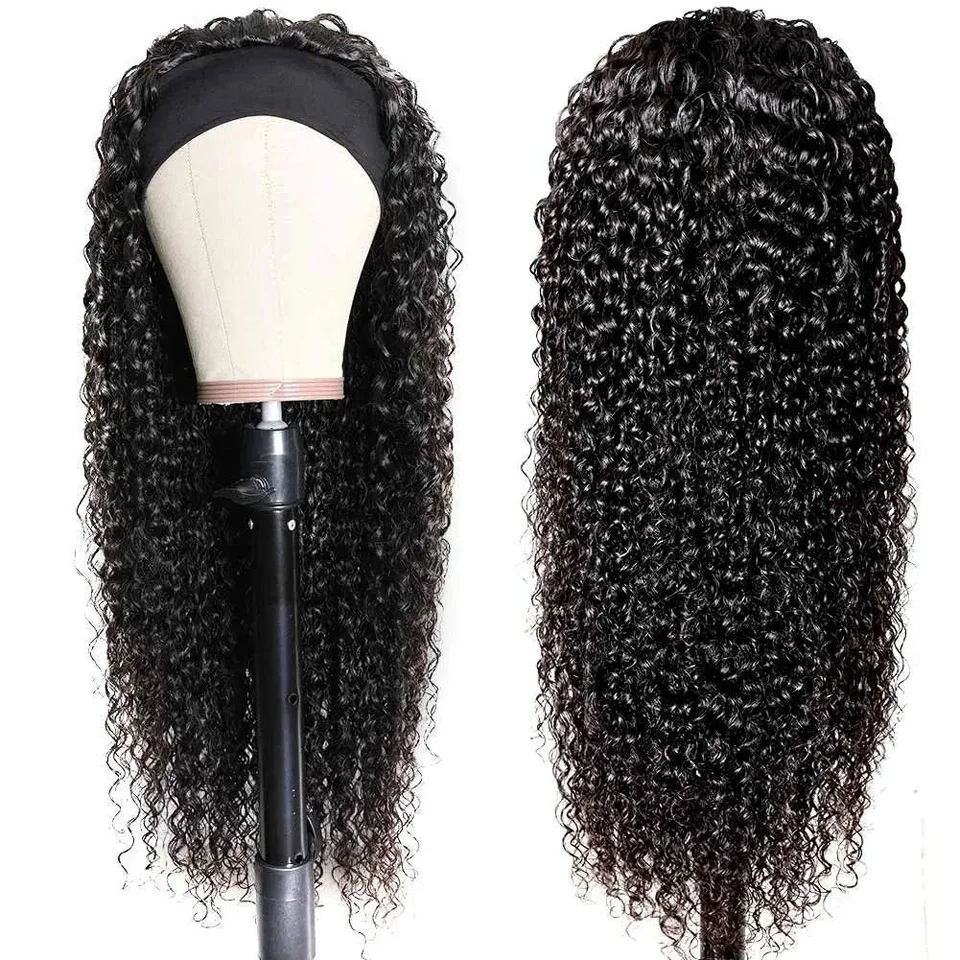 

YUANMEI Kinky Curly Headband Wigs For Black Women Human Hair Wigs Brazilian Loose Deep Wave Wigs Machine Made Wigs HeadBand