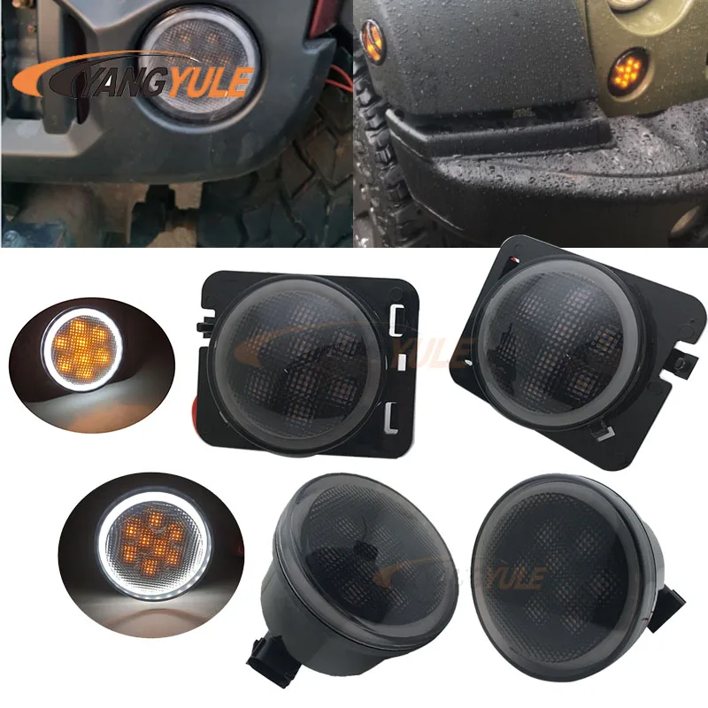 Комбо для 2007 2017 Jeep Wrangler JK JKU дымовая линза Янтарный светодиодный светильник с