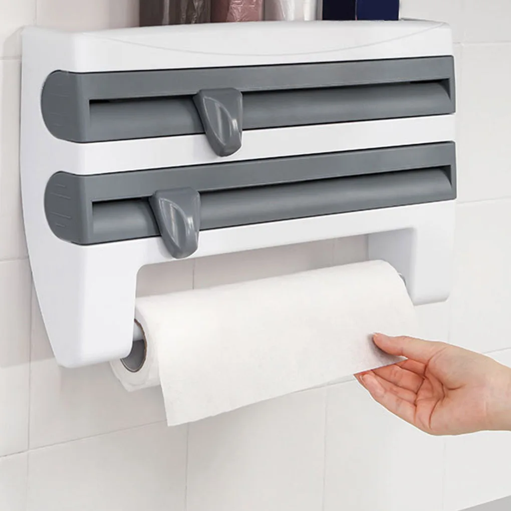 

Кухонная настенная полка для хранения, многофункциональный держатель для рулонных бумажных полотенец, вешалка, инструмент для нарезки лип...