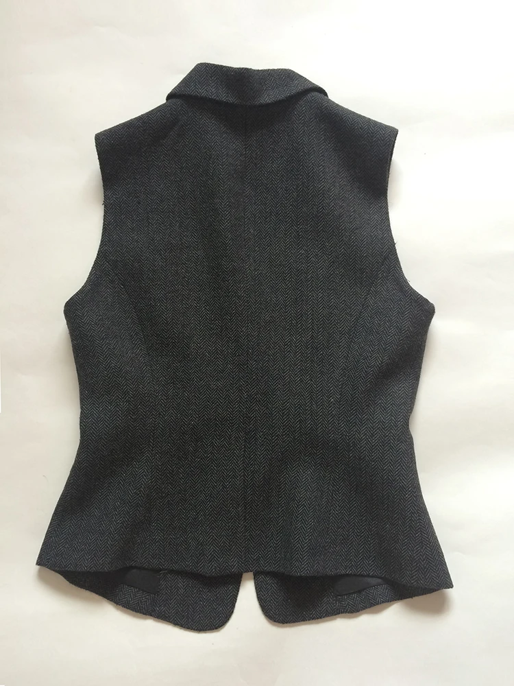 

Star Style Women Woolen Suit Vest Office Lady Fashion Gray Wool Suit Vest Female Autumn Spring Waistcoat All Match Outerwear
