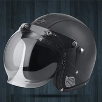 free shipping pu leather helmets 34 motorcycle chopper bike helmet open face vintage motorcycle helmet black leather s