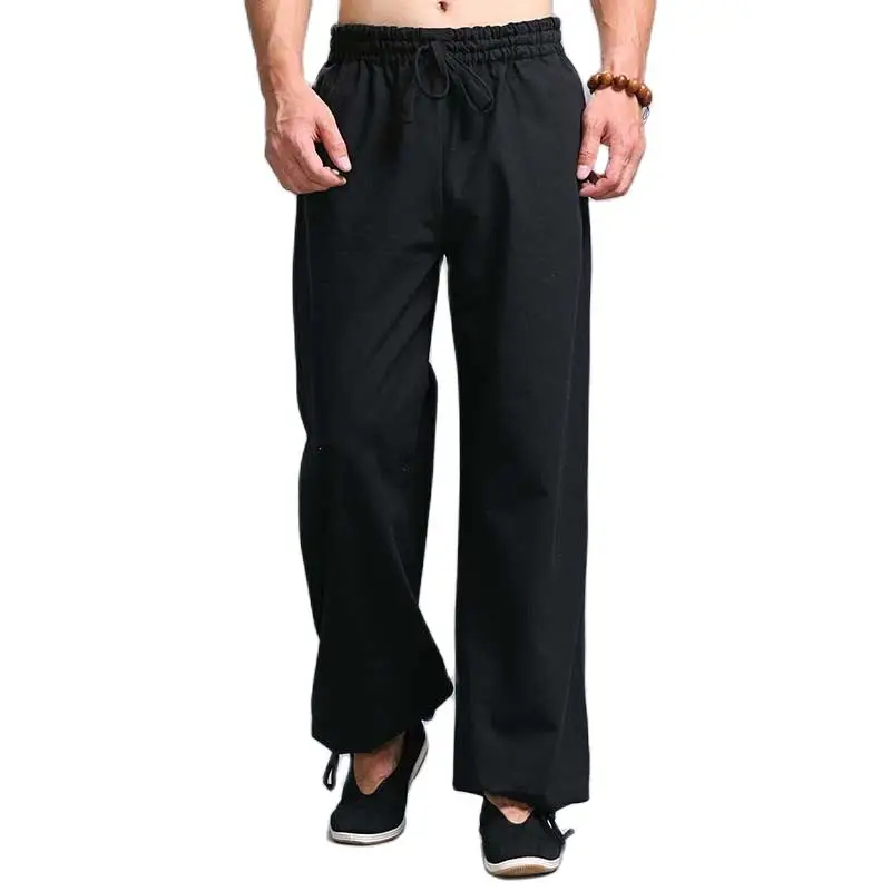 

Fashion Linen Cotton Straight Pants Men Casual Loose Baggy Elaistic Waist Comfortable Hip Hop Harem Trousers Male Clothes