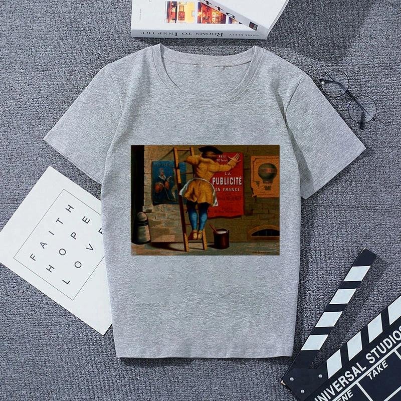 6345319 Футболка с принтом серая Повседневная Уличная мода футболки |