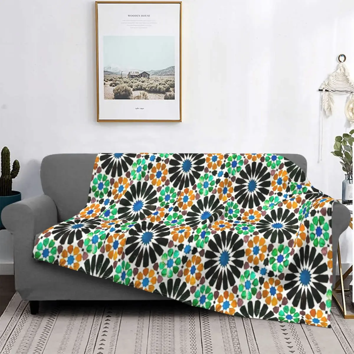 

Alhambra-Manta de teslada, colcha a cuadros para cama, sofha, manta double, manta ponderada