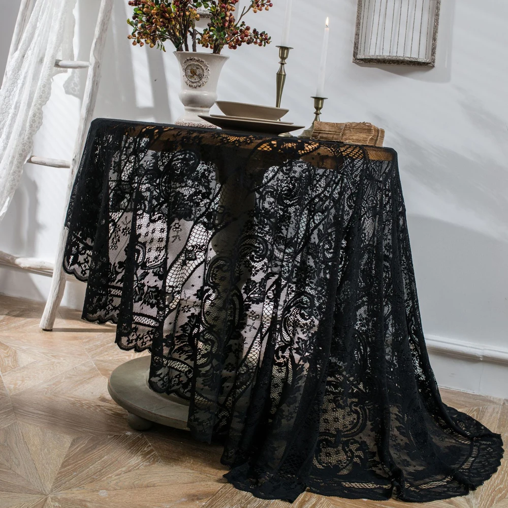 Vintage Black White Round Tablecloth Lace Crochet Table Cloth Piano Wedding Christmas Party Tea Dining Room Table Home Decor New