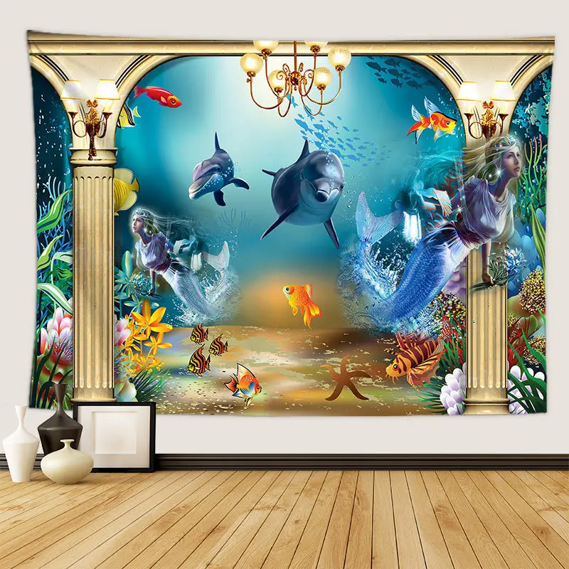 Гобелен с дельфином и русалочкой ковер для океан пляжа украшение в стиле хиппи