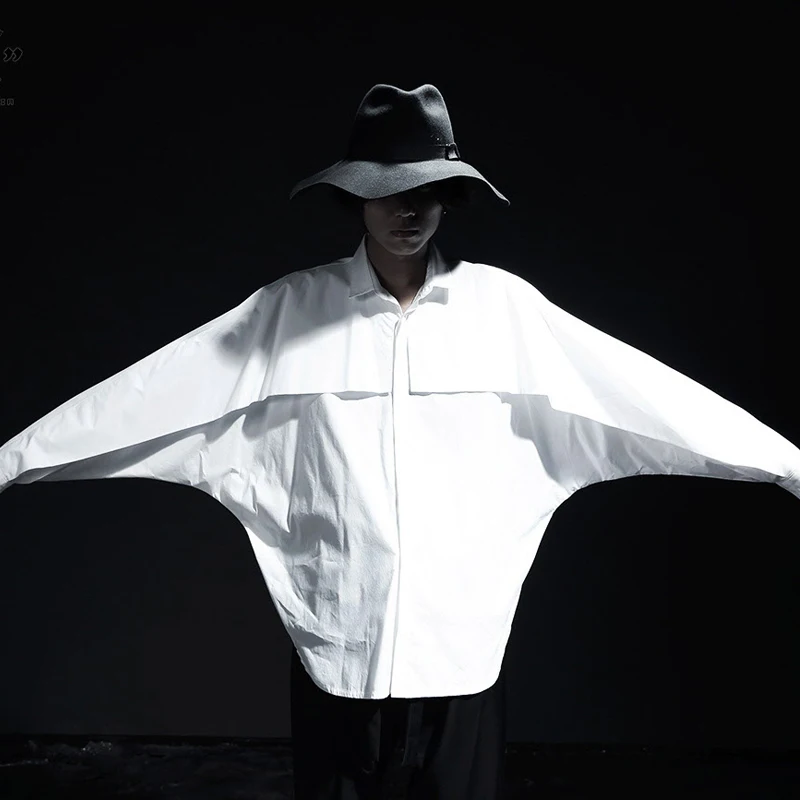 Мужская Повседневная рубашка с длинными рукавами летучая мышь уличная одежда в