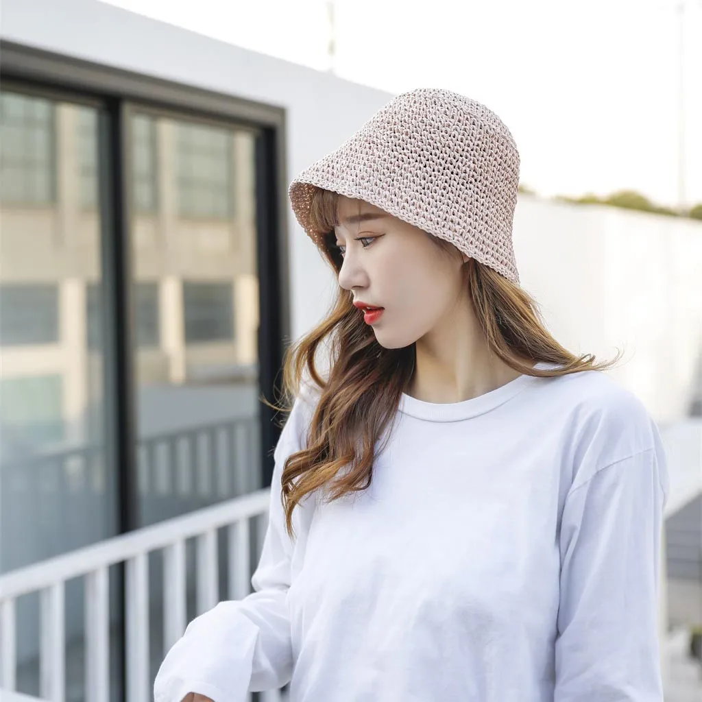 Шляпа женская Соломенная Складная большая пляжная Панама от солнца сетчатая для