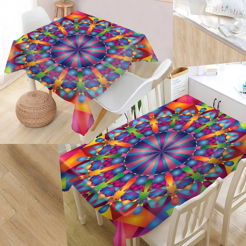 

Mandala Custom Table Cloth Oxford Fabric Rectangular Waterproof Oilproof Table Cover Family Party Tablecloth