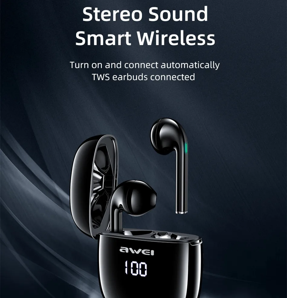 

T28P TWS Bluetooth LED Display Wireless Earphones Earbud Bass Waterproof Sport Game Stereo Surround Mini Headset with Microphone
