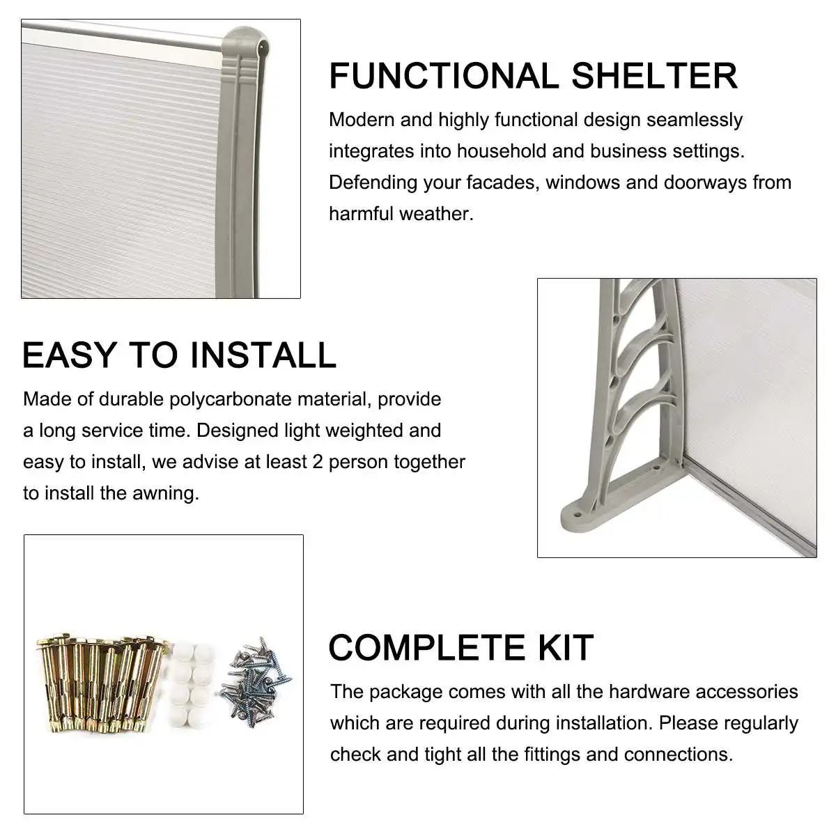 

90x200cm Door & Window Awning Durable Door Canopy Awning For Outdoor Entrance Patio Sunshade