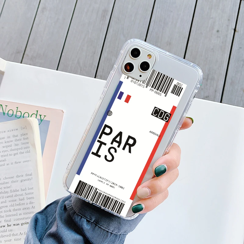 

Hot City Label Bar code Phone Case For iPhone 11 12 Pro Xs MAX XR X 7 8 plus ins Air tickets letter Clear soft silicon Cover