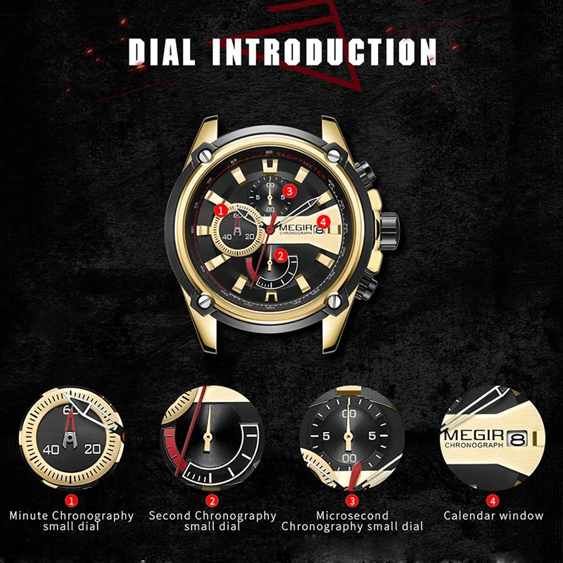 

MEGIR Fashion Men Watch Top Brand Luxury Chronograph Waterproof Sport Mens Watches Silicone Automatic Date Military Wristwatch