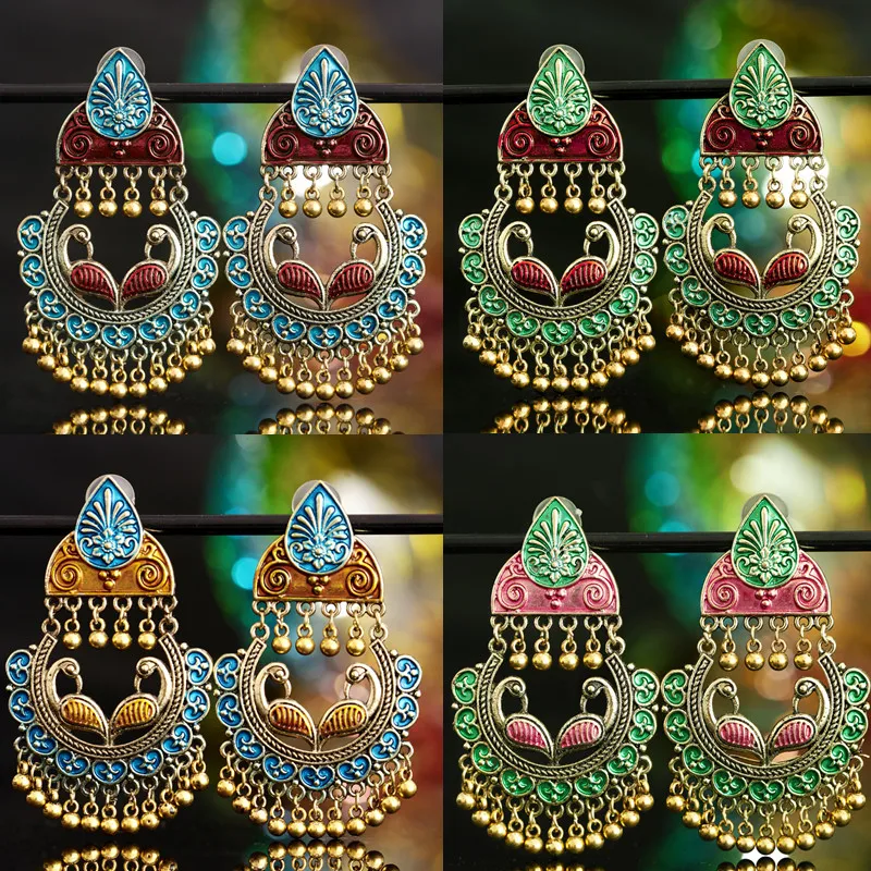 Этнические винтажные женские антикварные золотые серьги Jhumka индийские