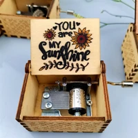 free shipping new arrival custom mini hand crank laser engraved you are my sunshine crank wooden music box