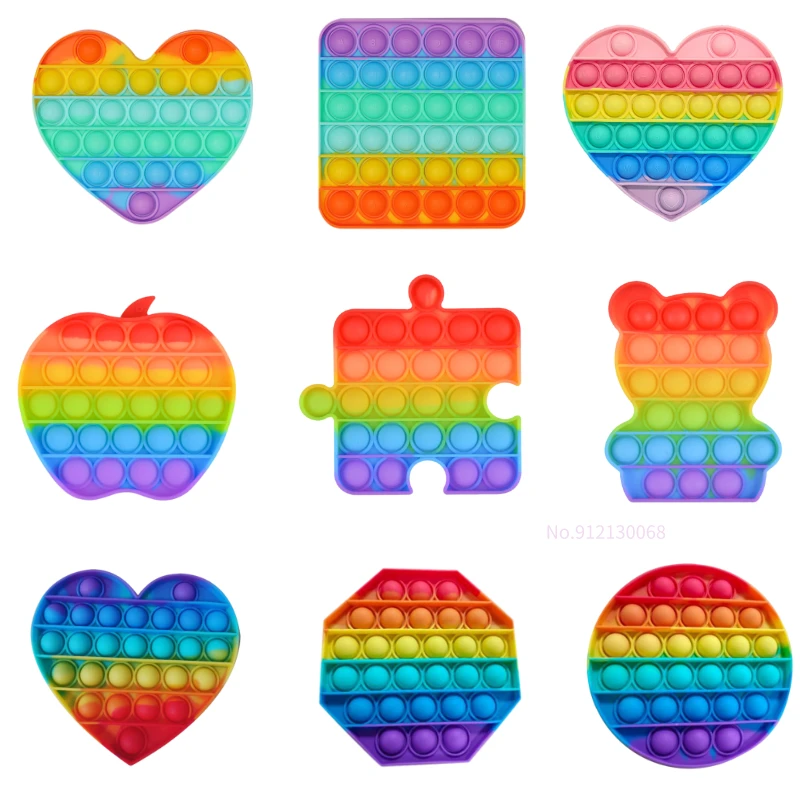 

Радужный квадратный поп-антистресс с сердечками пузырьковый попет антистресс для взрослых и детей сенсорные игрушки простая милая игрушка