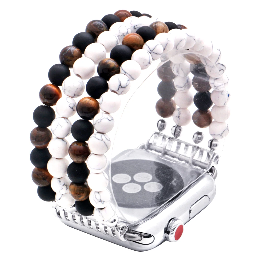 

Fashion White Turquoise Agate Apple Watch Strap ELastic Handmade Natural Stone Watchbands For Iwatch 38/44MM Watch Band Jewelry
