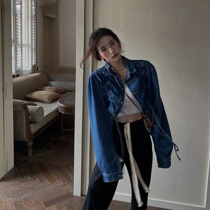 Куртка женская укороченная из денима базовая Повседневная Верхняя одежда в