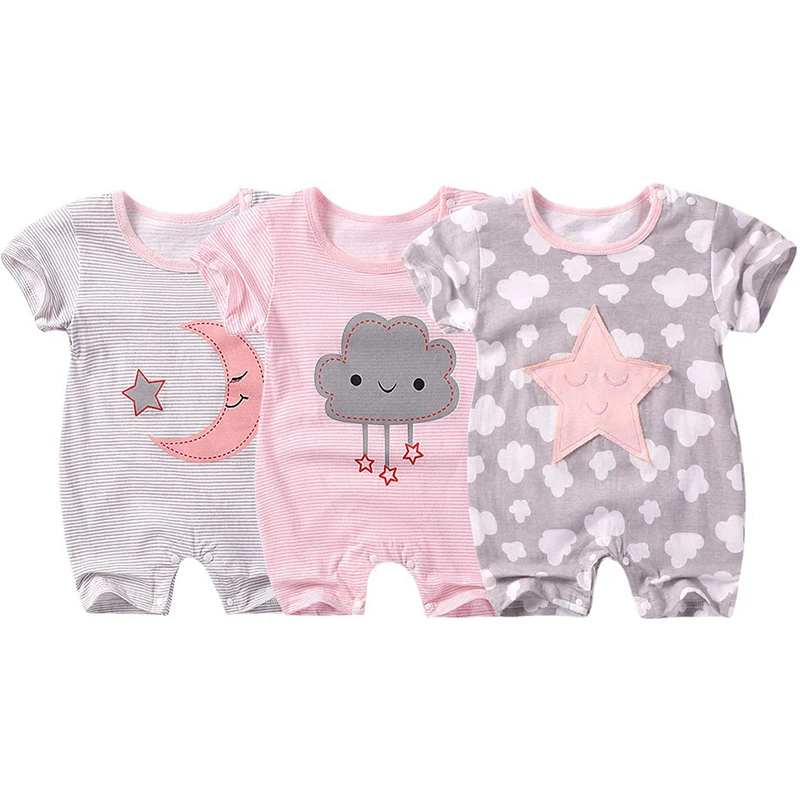 

3Pcs/lot Baby Clothes Stars Stripes Newborn Girls Rompers Cute Cartoon Jumpsuit Infant Clothing Sets 2020 Summer ropa de bebe