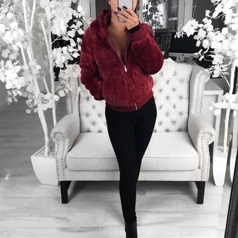Teddy Coat Women Winter Faux Fur Thick new Fluffy Pockets Plush Jacket Ladies Autumn Overcoat Outerwear Hot Sale | Женская одежда